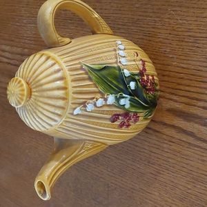 Ceramic Hand Painted in Germany Teapot Tan with Ripples